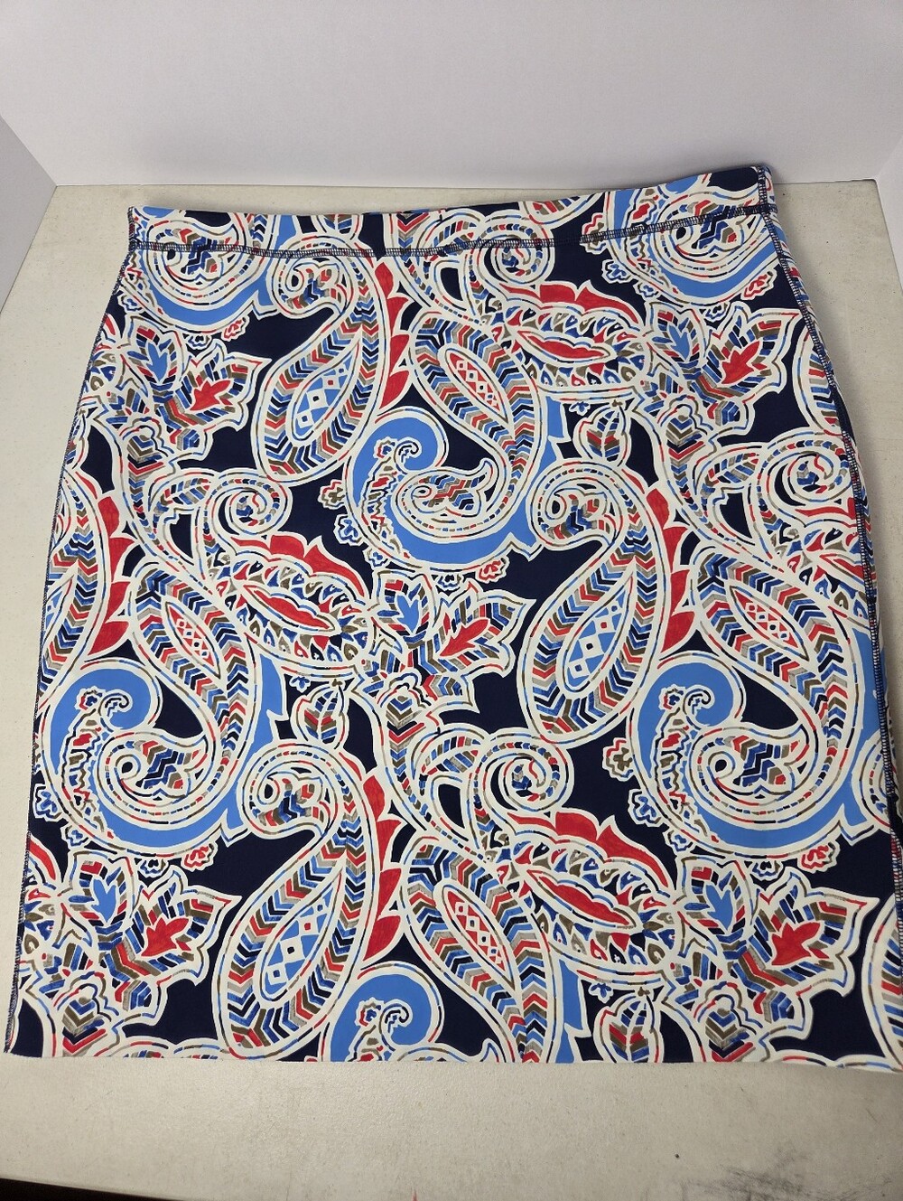 JMclaughlin Halle Skirt Navy Blue Paisleys Stretch Knee Womens Size XL